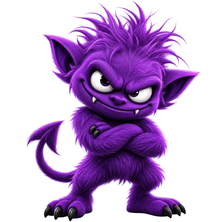 The Purple Imp: a furry purple imp with his arms folded and a wicked grin