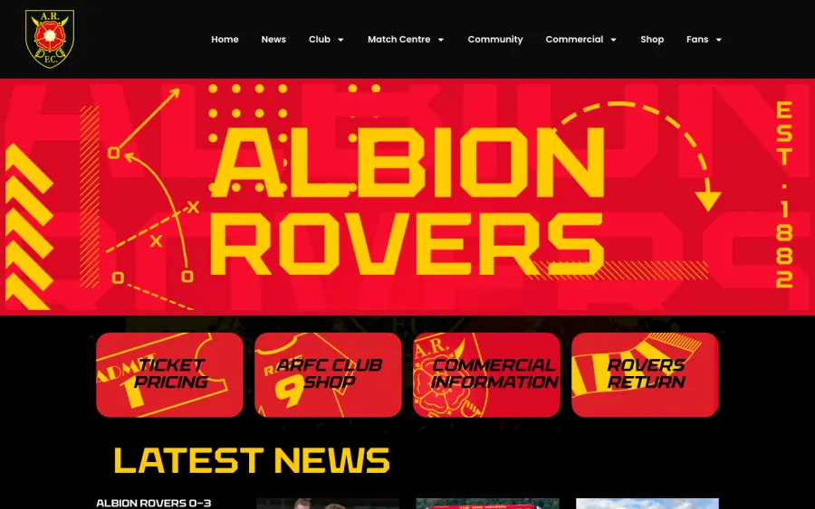 Albion Rovers website, built by Purple Imp