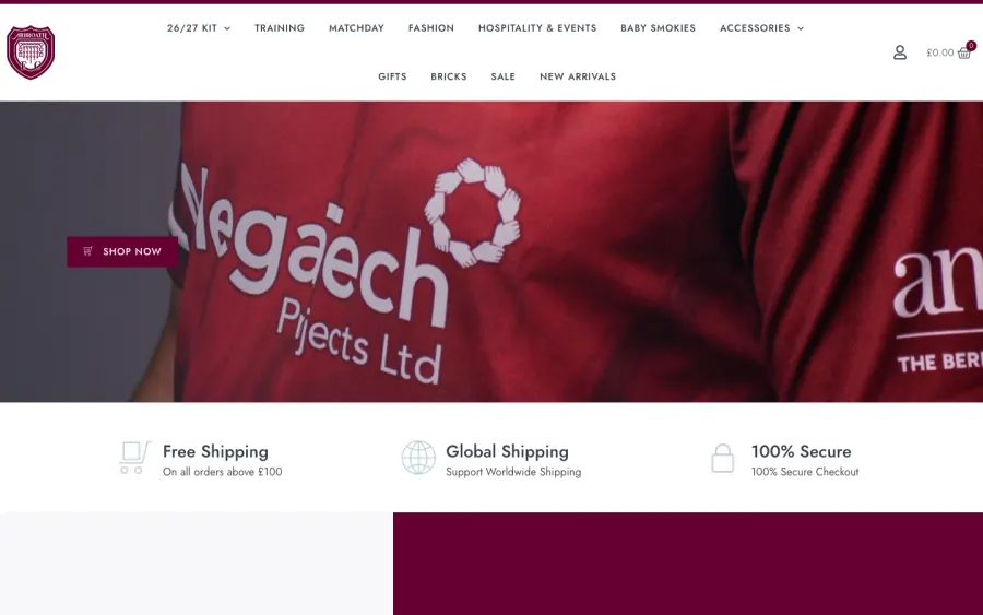 Arbroath FC Shop website, built by Purple Imp