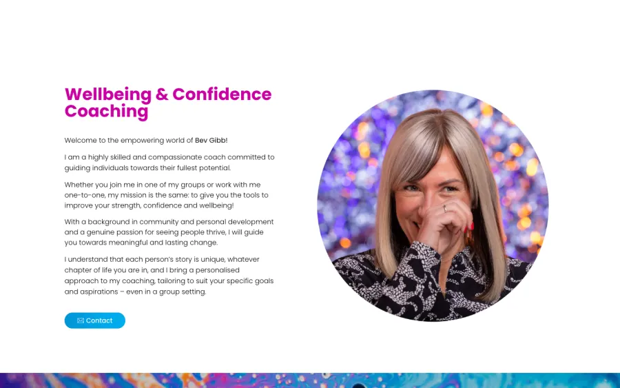 Bev Gibb website, built by Purple Imp
