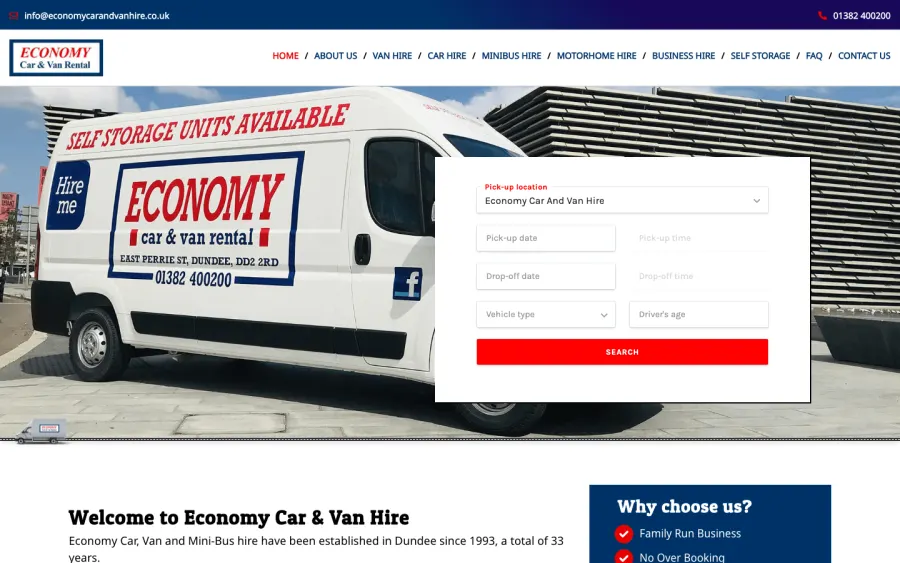 Economy Car & Van Hire website, built by Purple Imp