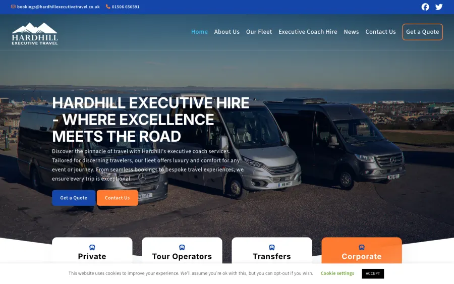 Hardhill Executive Travel website, built by Purple Imp