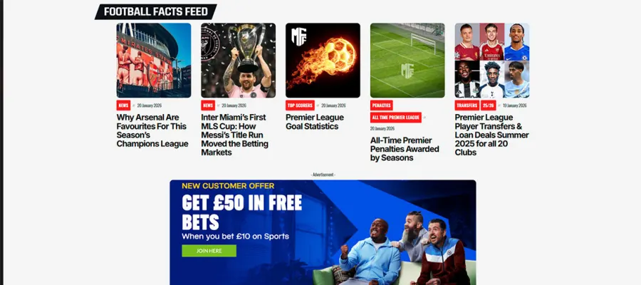 MyFootballFacts website, built by Purple Imp