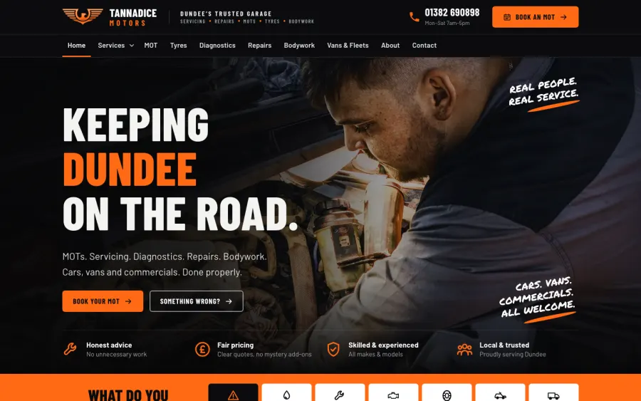 Tannadice Motors website, built by Purple Imp